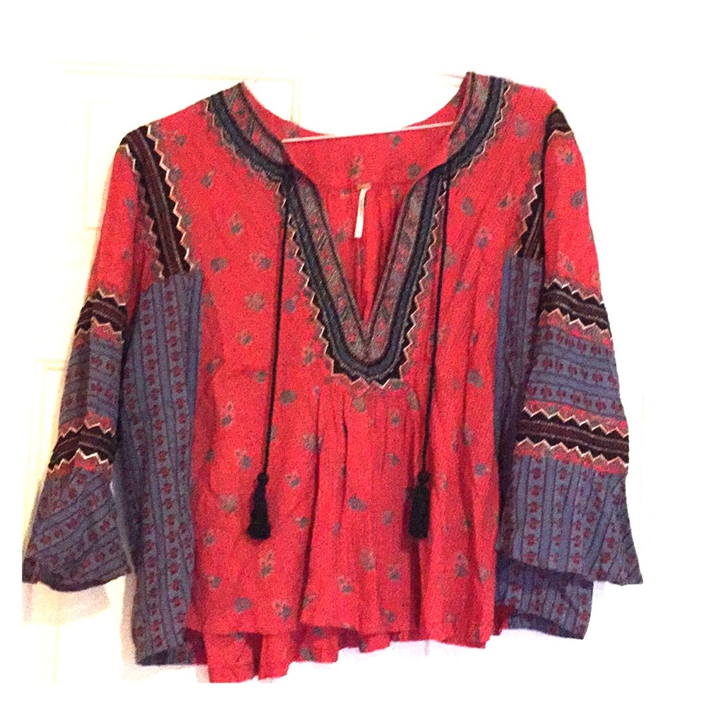 Free People metallic embroidered floral blouse